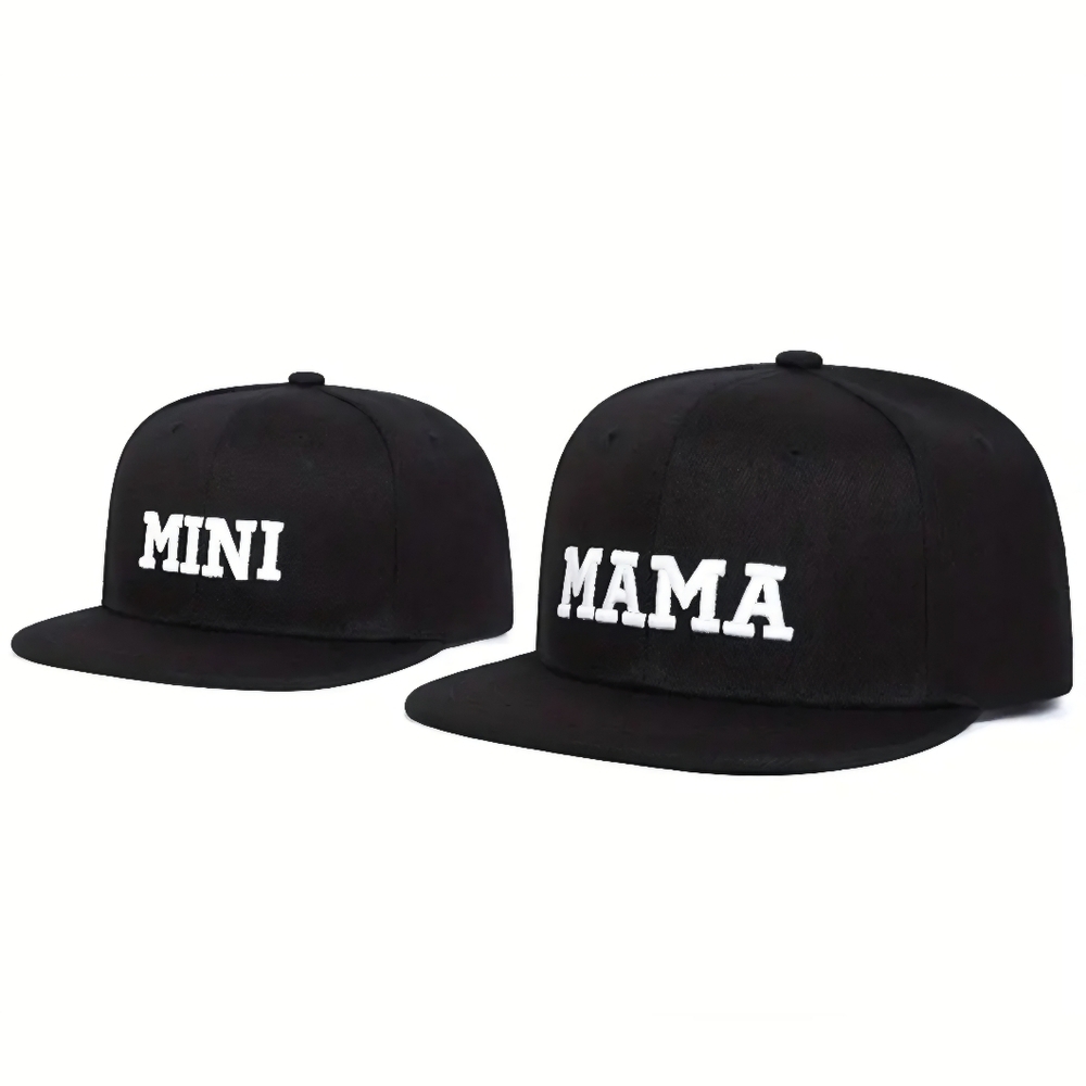 NWOT Black 'Mini' and 'Mama' Kids Cap Set